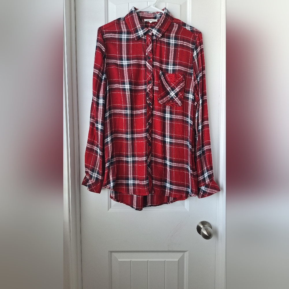 Red Plaid Button-Up Shirt